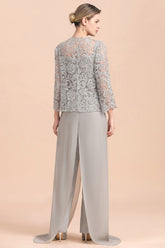 Silver Lace Chiffon Mother Of The Bride Jumpsuit with jacket Babyonlines